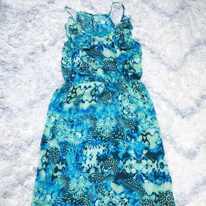 Green and blue printed dress